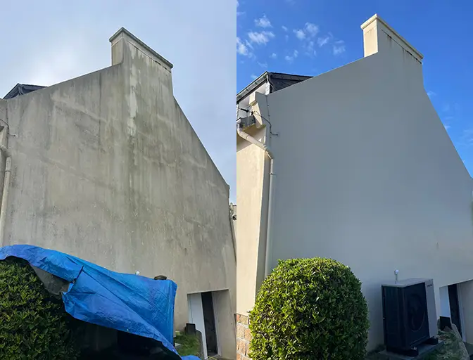 Avant et après nettoyage du pignon d'une habitation