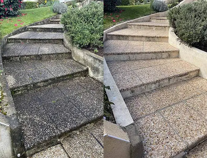 Avant et après une allée en dallage